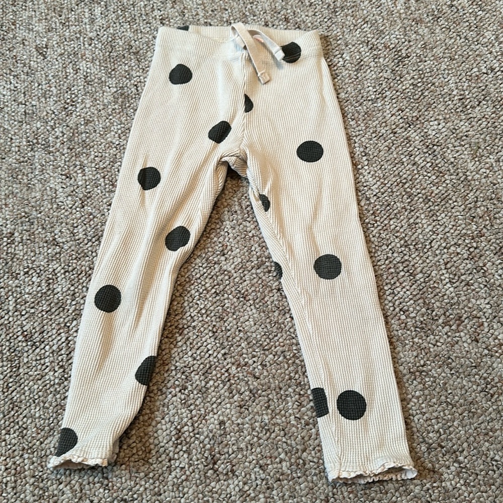 Zara Cream & Black polka dot waffle leggings